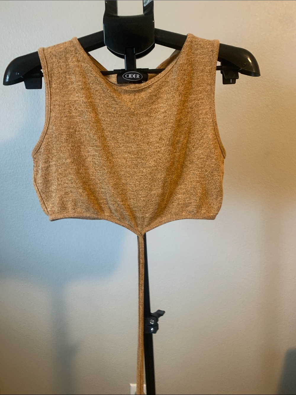 Cider Tan Ribbed Tie-Front Crop Top